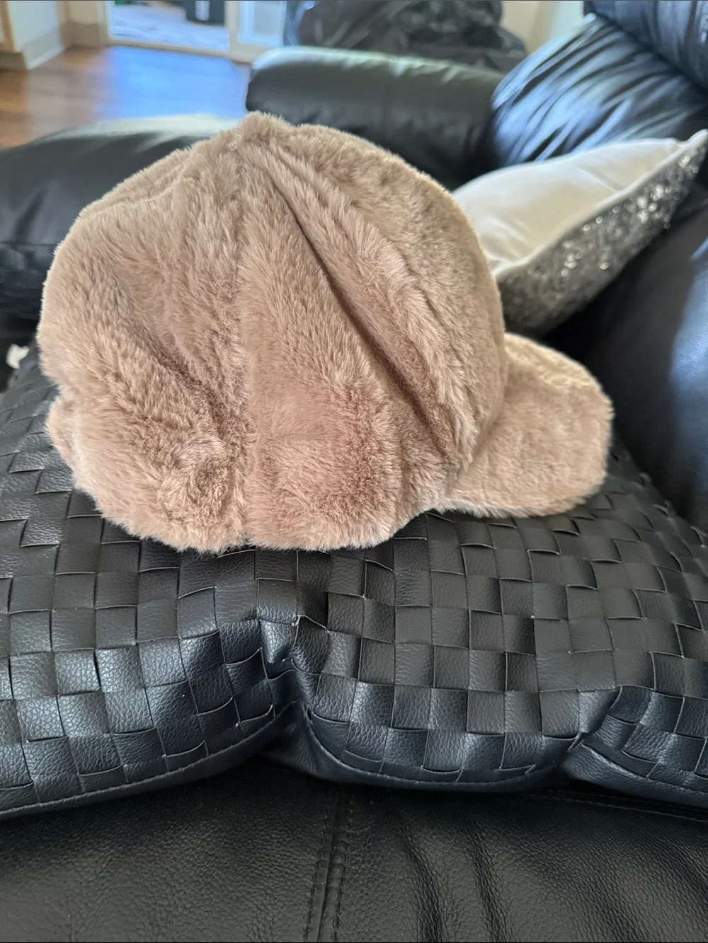 Plush Faux Fur Cap in Taupe for kids